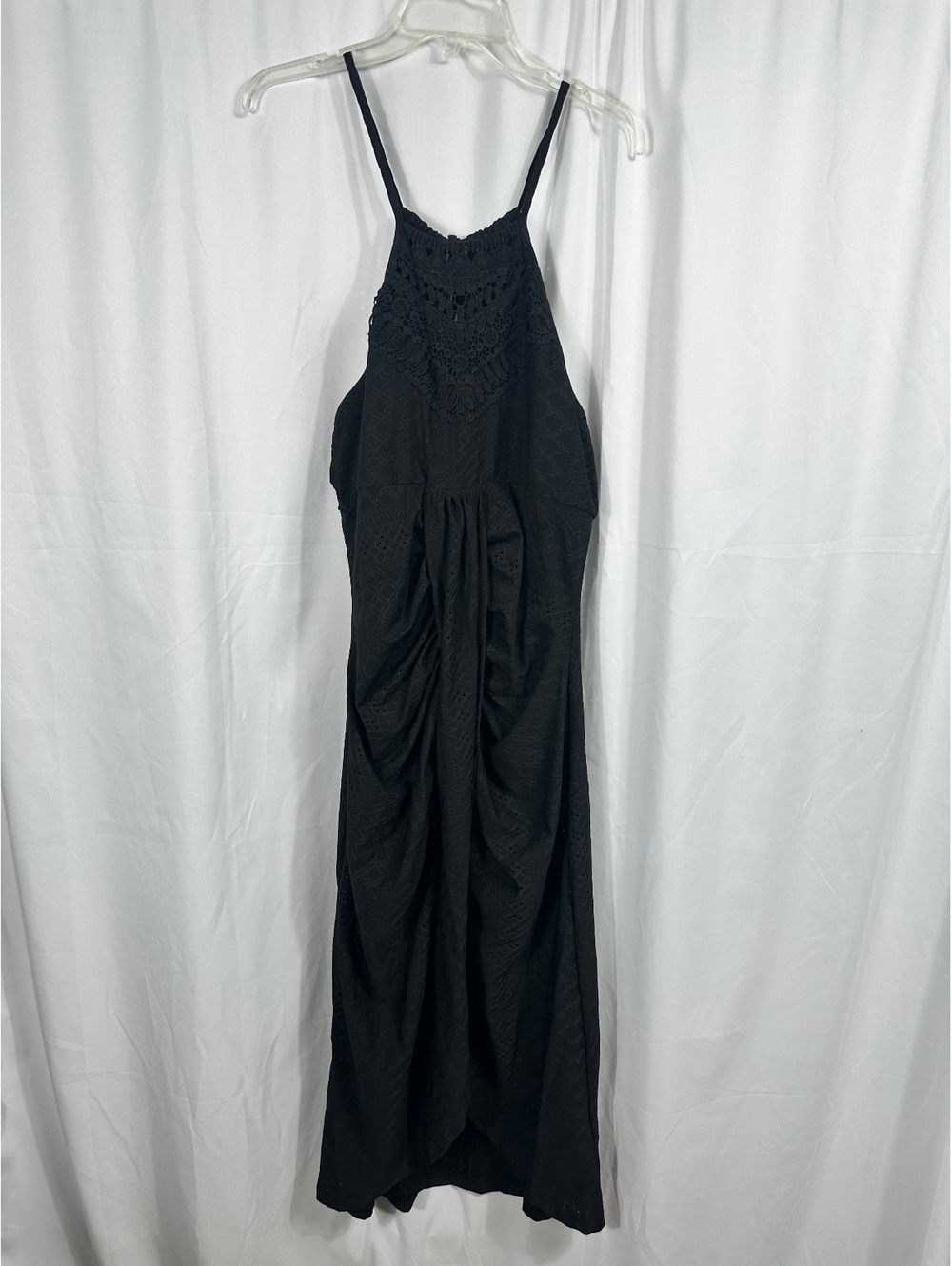 ChicMe Black Sleeveless Maxi Dress with Crochet Detail and Eyelet Fabric XL